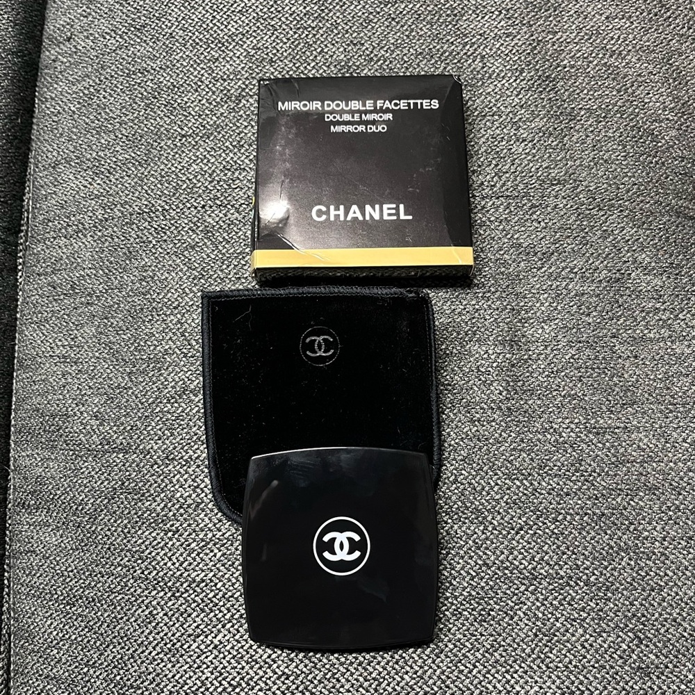 Chanel Black Double Faced Pocket/Makeup Mirror With Box and Bag